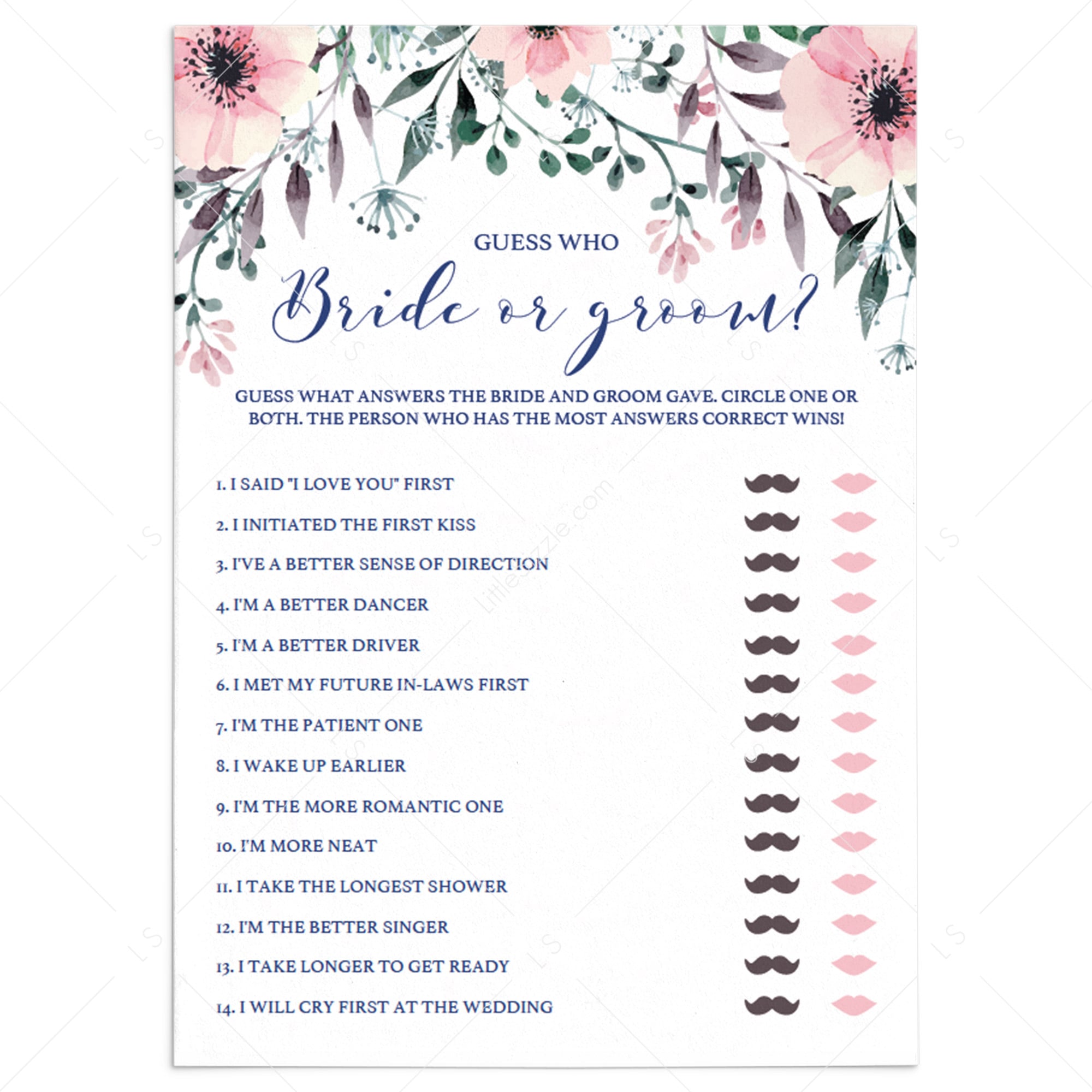 Bride or Groom Bridal Shower Games Cards Printable by LittleSizzle