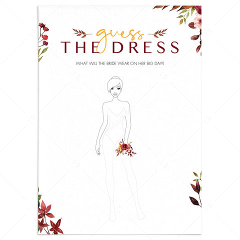 Fall Wedding Shower Activity Guess The Wedding Dress | Printable ...