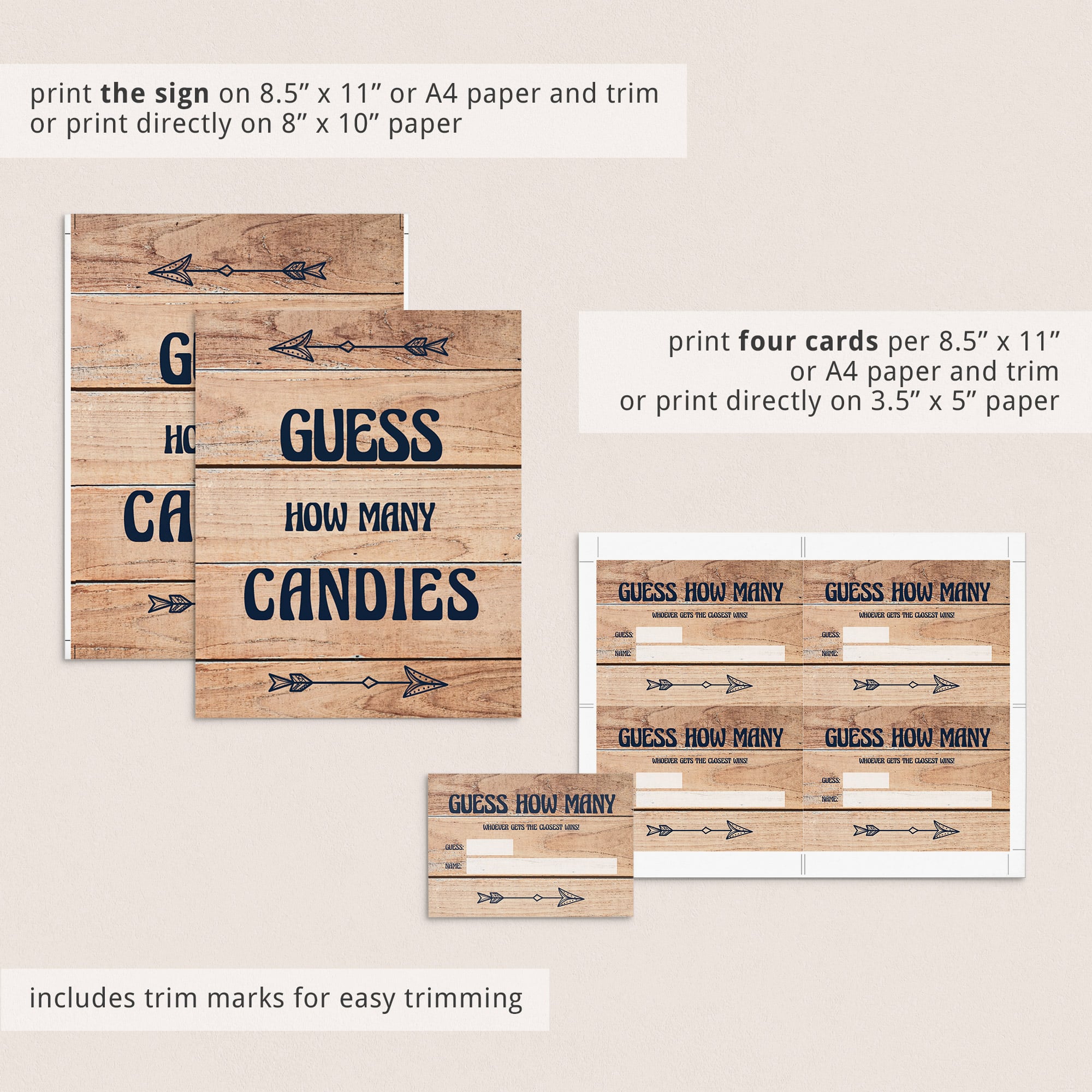 Printable guess how many game cards for rustic baby party by LittleSizzle