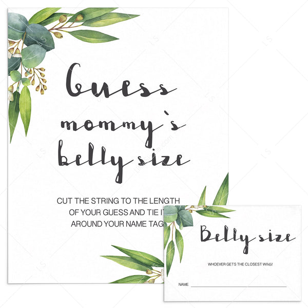 Printable Guess Mommy s Belly Size game for botanical baby shower