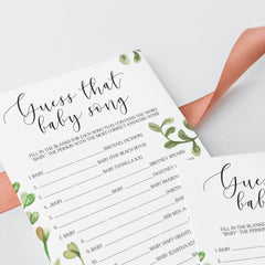 Watercolor green leaves baby shower games printable by LittleSizzle