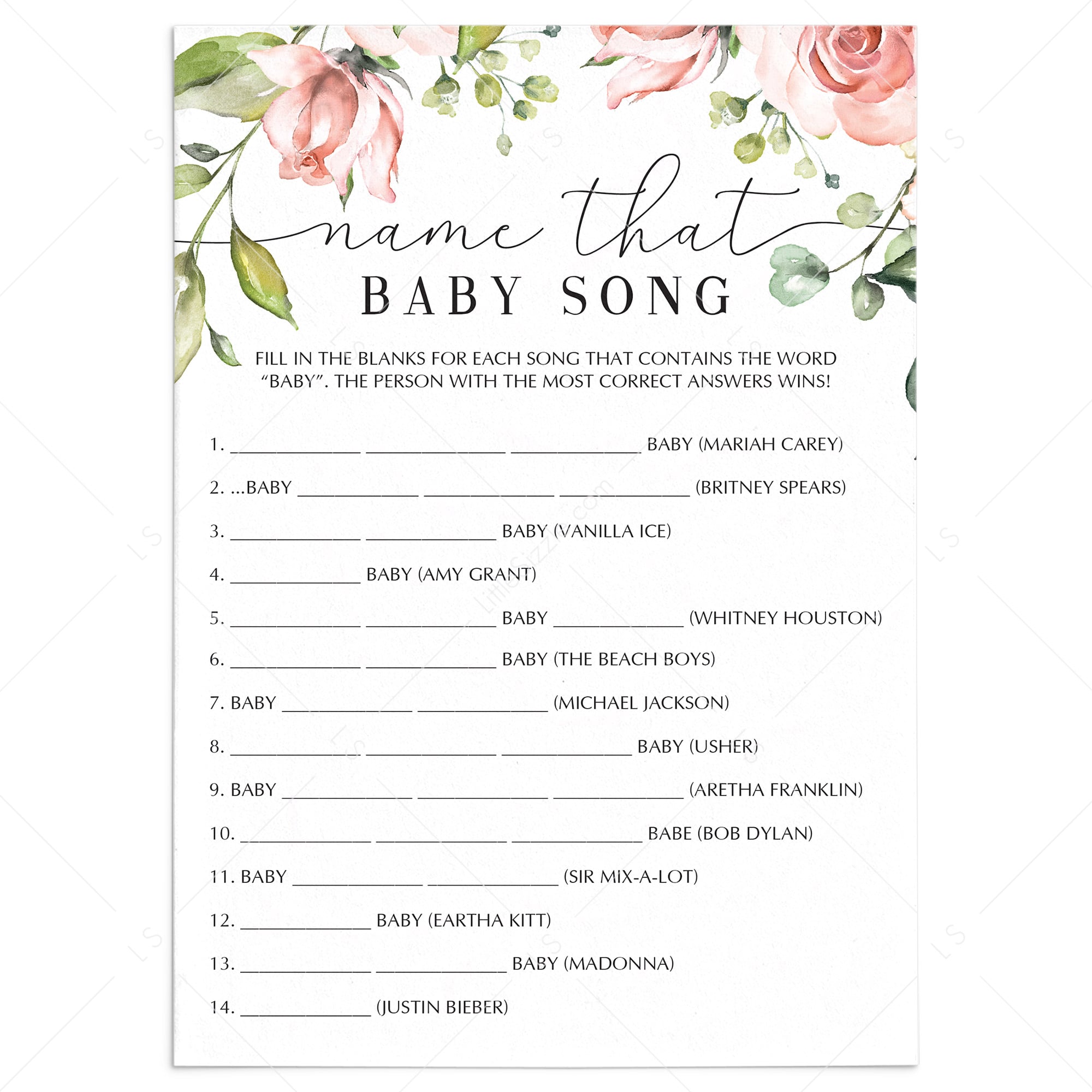 Name the baby song baby shower games floral theme by LittleSizzle