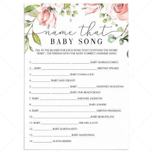 Name the baby song baby shower games floral theme by LittleSizzle