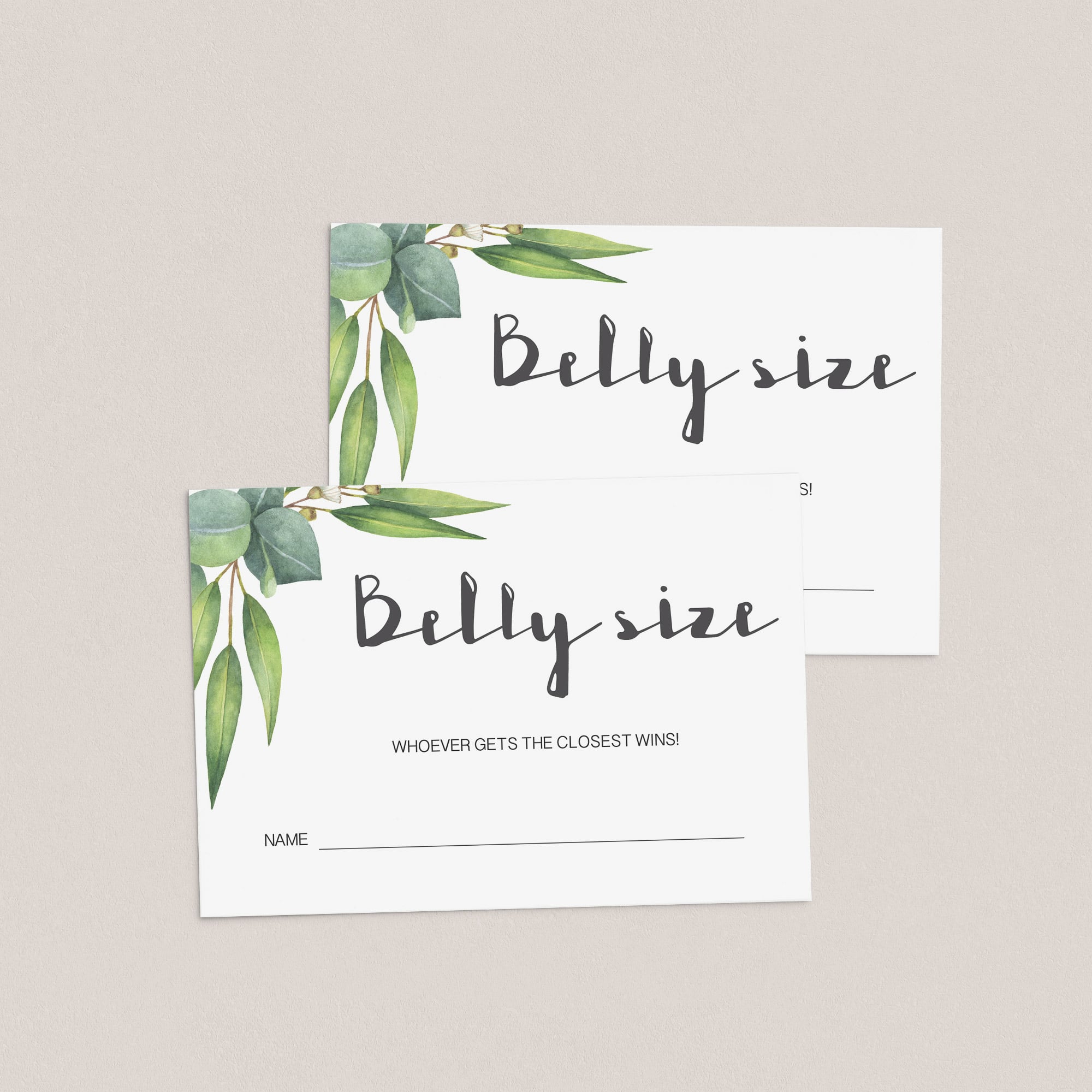Watercolor eucalyptus baby shower belly cards printable by LittleSizzle