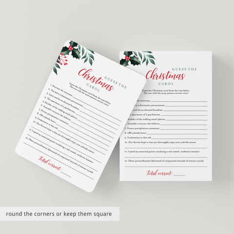Printable Christmas Songs Game with Answers | Instant Download ...
