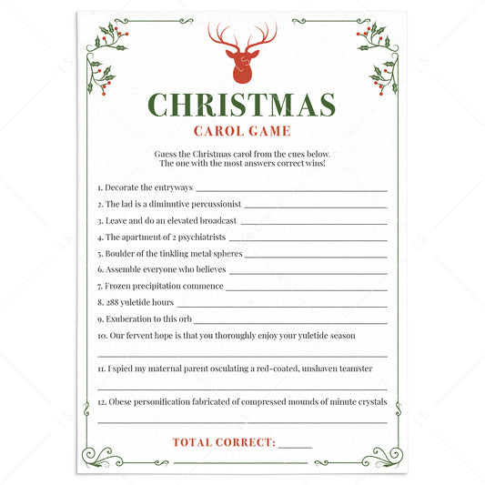 Guess The Christmas Carol Game with Answers Printable by LittleSizzle
