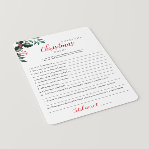 Printable Christmas Songs Game with Answers | Instant Download ...