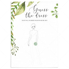 draw the wedding dress game for bridal shower greenery theme