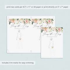 blush floral birdal shower draw the dress game cards