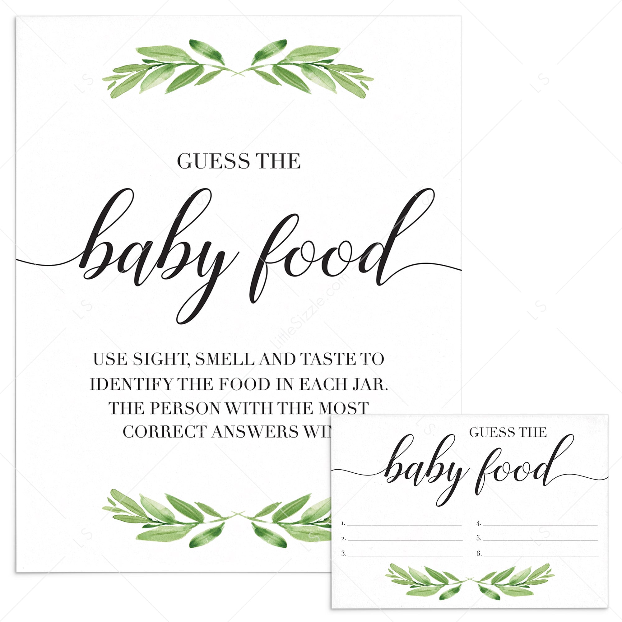 Guess the food baby shower game greenery by LittleSizzle
