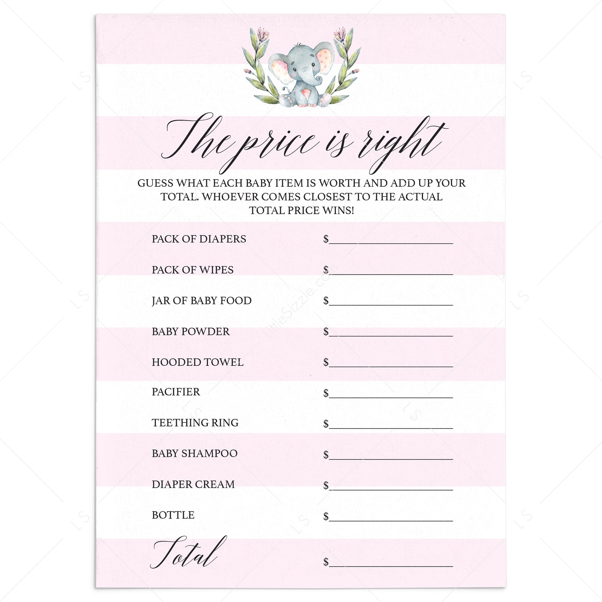 Girl baby shower The price is right game printable by LittleSizzle
