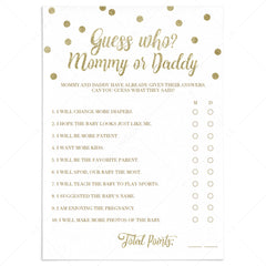 Guess who mommy or daddy gold baby shower game by LittleSizzle