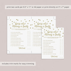 Gold Baby Shower Game Template Guess Who Mommy or Daddy