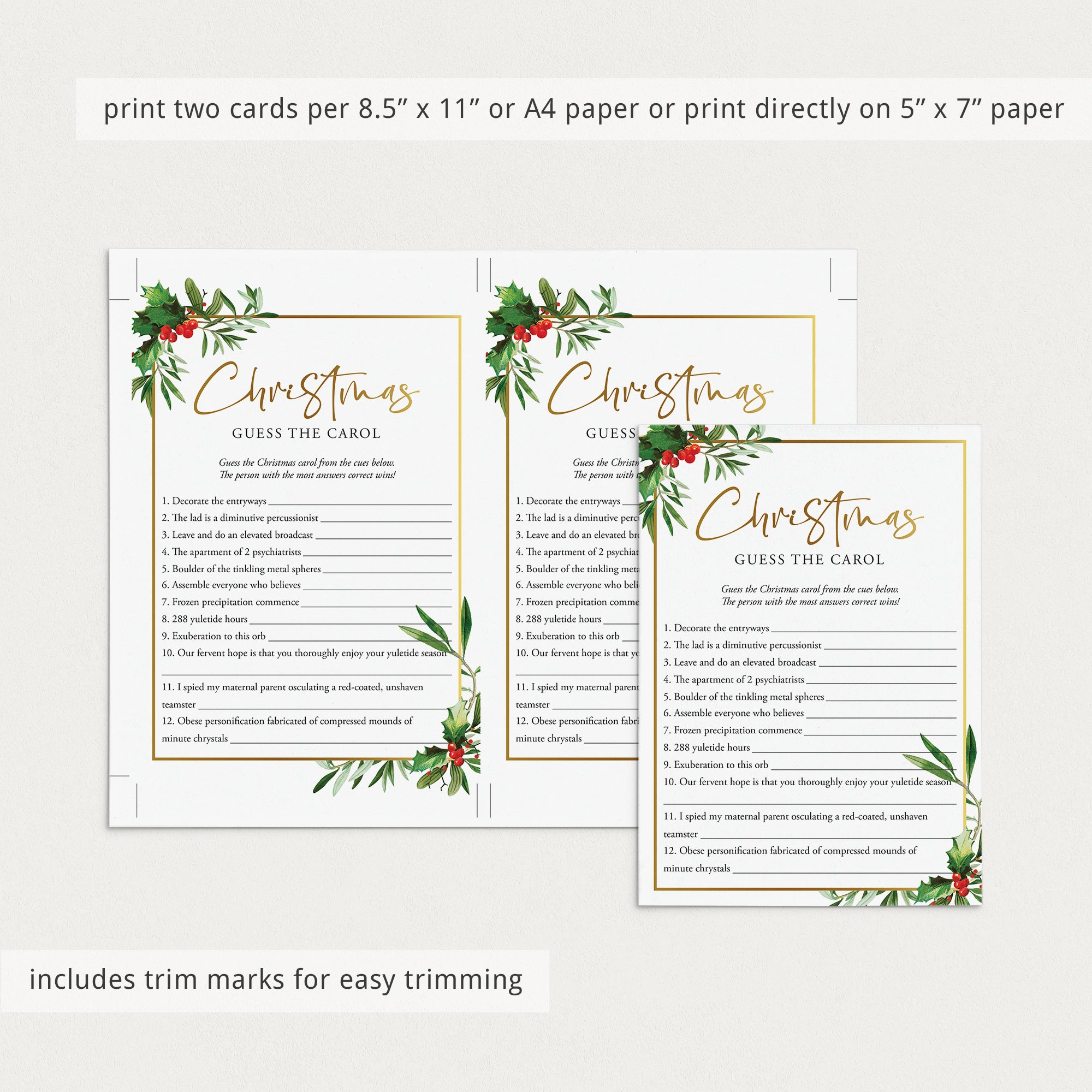 Christmas Dinner Party Trivia Games Printable | Gold & Greenery Christmas Decor – LittleSizzle christmas-dinner-party-trivia-games-printable-gold-greenery-christmas-decor-littlesizzle