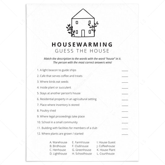 Minimalist Housewarming Party Game Printable by LittleSizzle