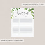 Instant download wedding gift list with greenery leaves by LittleSizzle