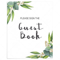 Watercolor leaves guest book sign printable by LittleSizzle