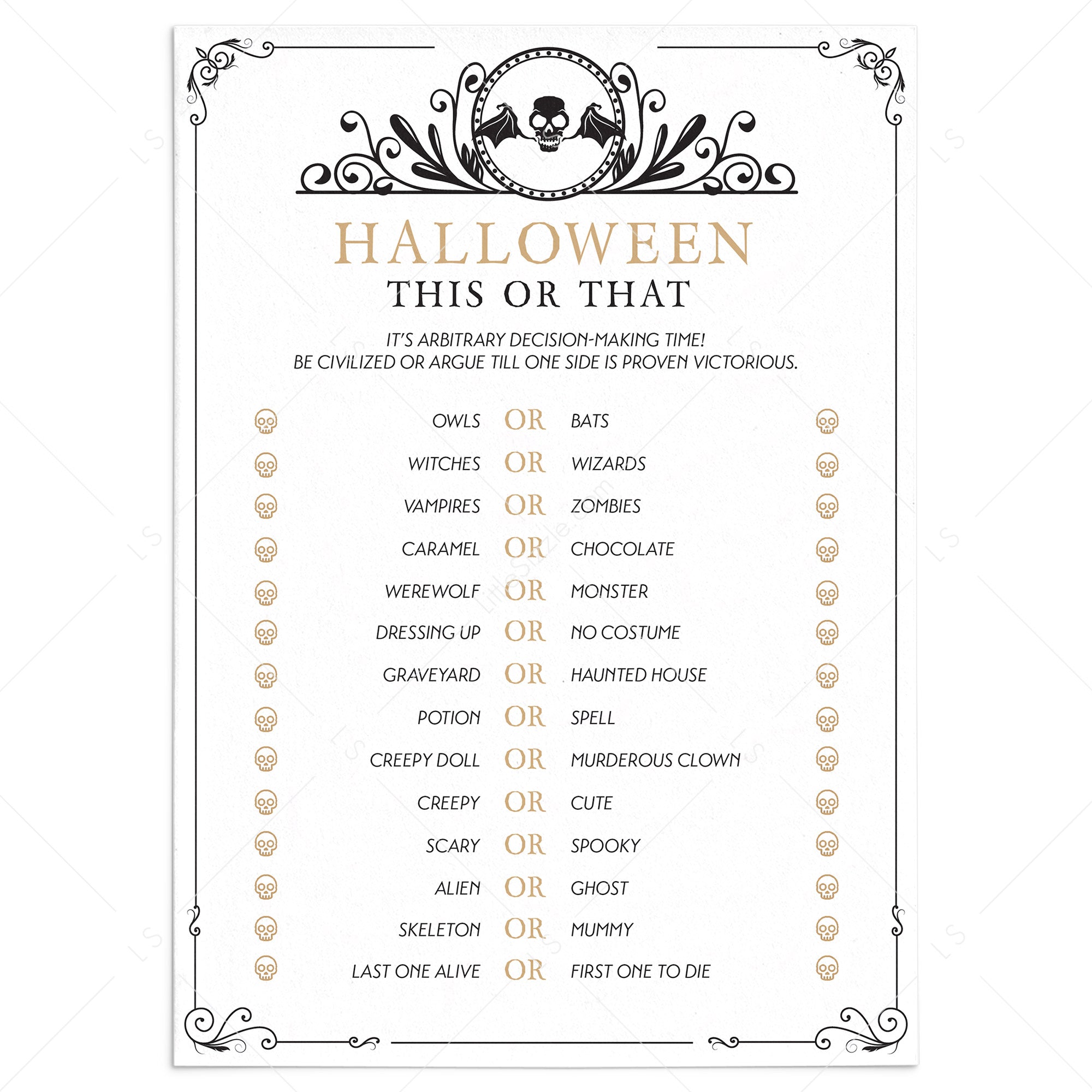 Adult Halloween Party Game This or That Printable by LittleSizzle