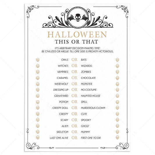 Adult Halloween Party Game This or That Printable by LittleSizzle