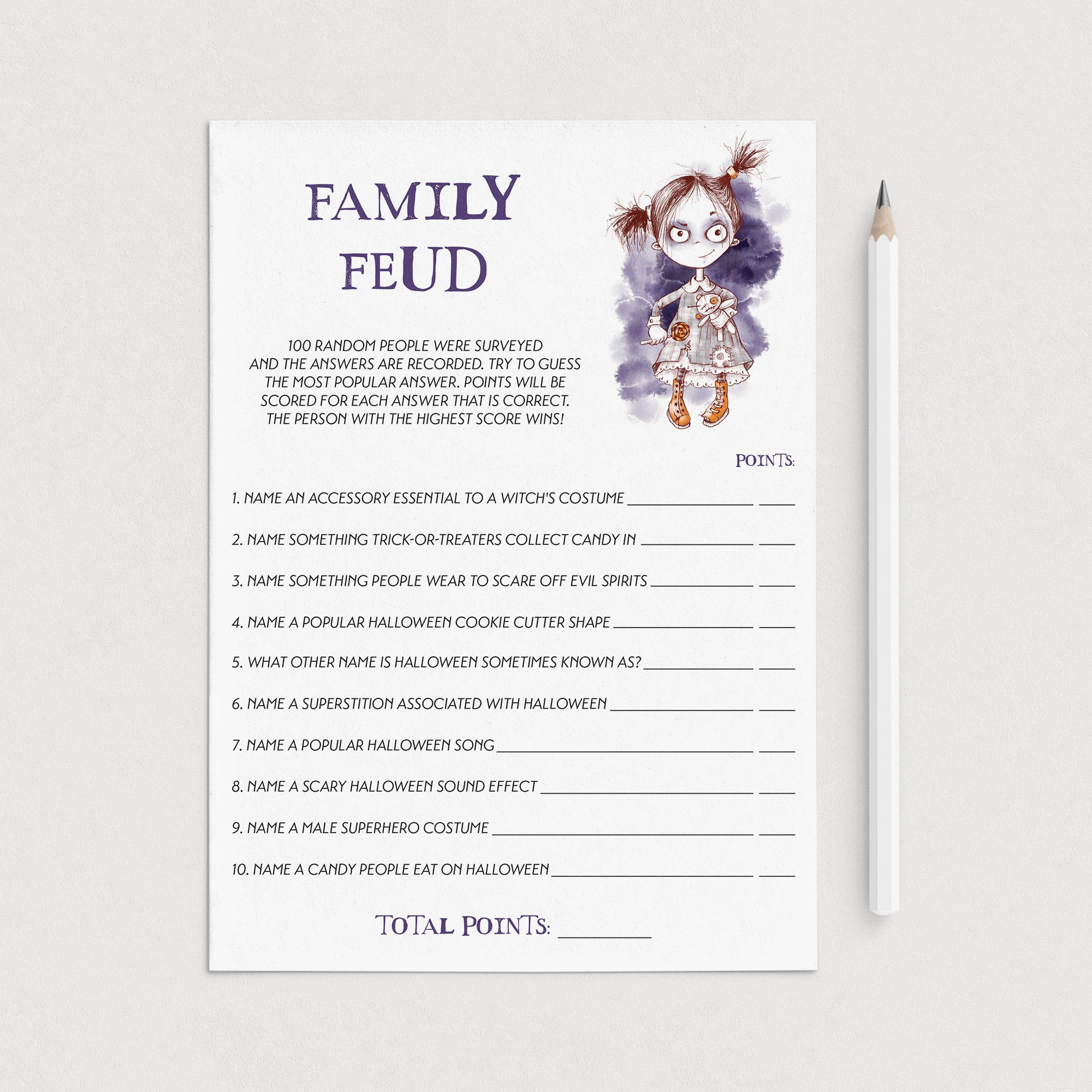 Halloween Party Game Family Feud Printable by LittleSizzle