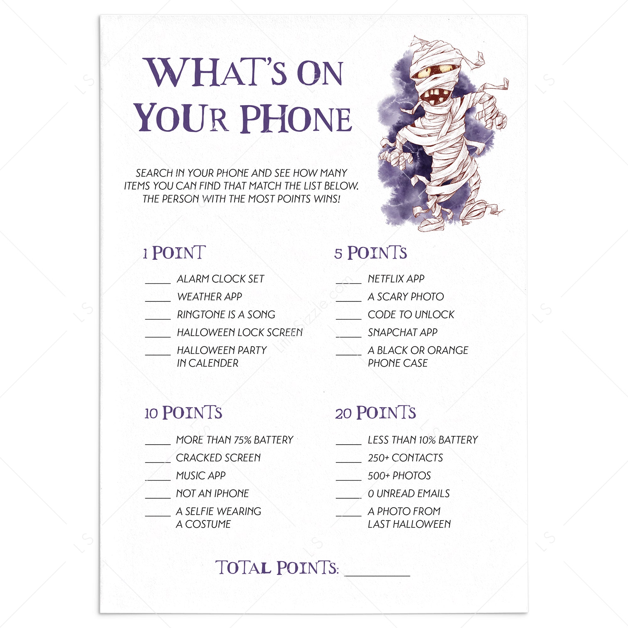 Adult Halloween Party Game What's On Your Phone Instant Download by LittleSizzle