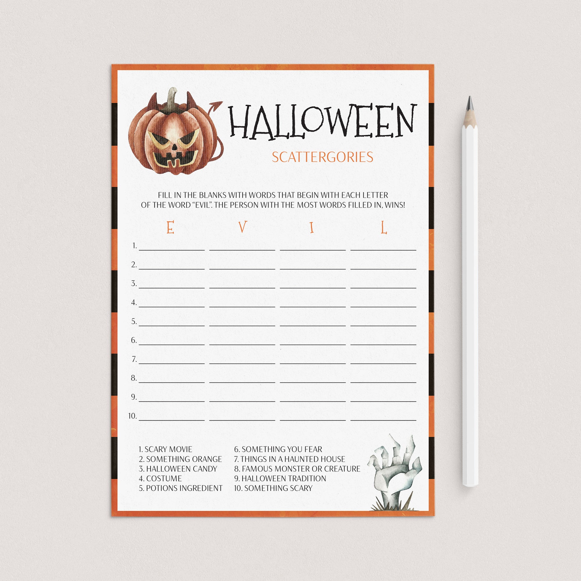 Halloween Game for Family Printable Scattergories by LittleSizzle