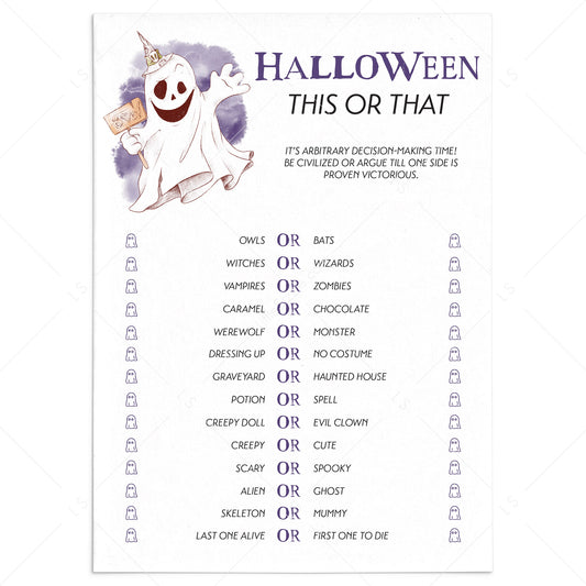 Spooky Halloween Party Game This or That Printable by LittleSizzle