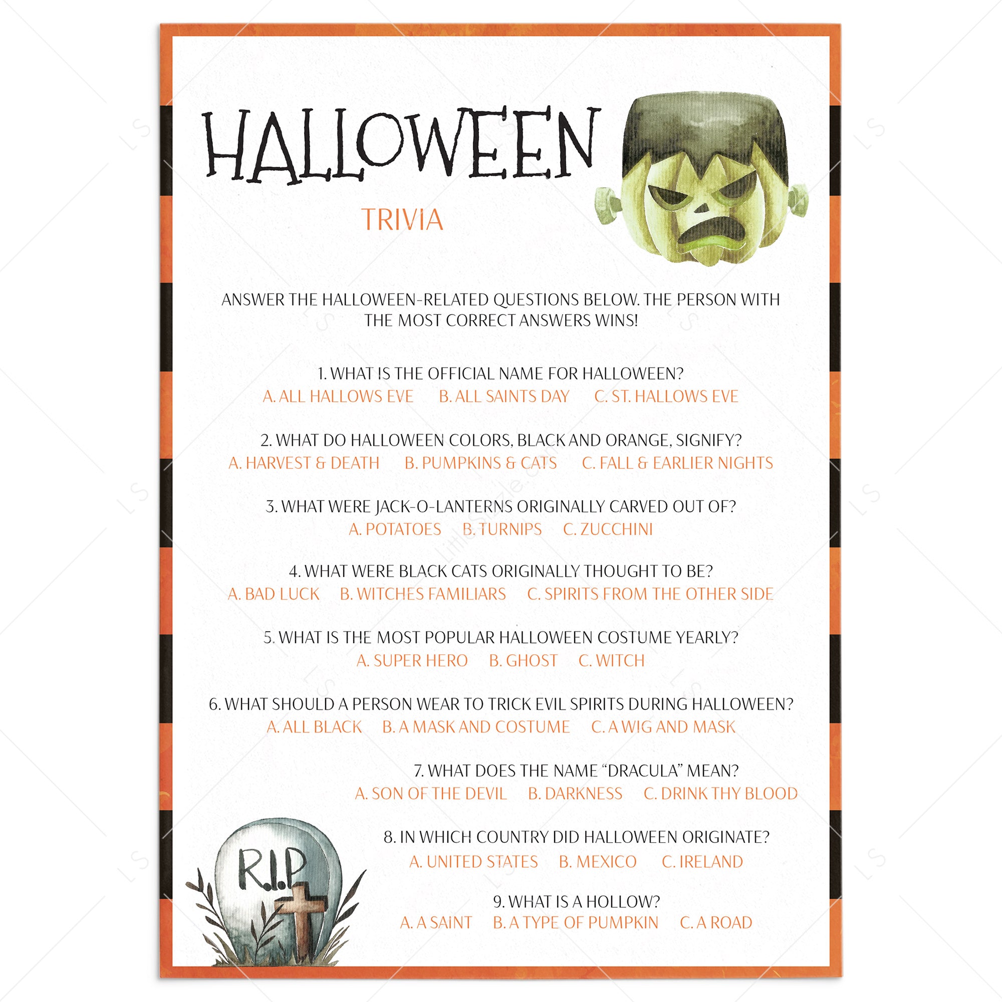 Halloween Quiz for Work Printable by LittleSizzle