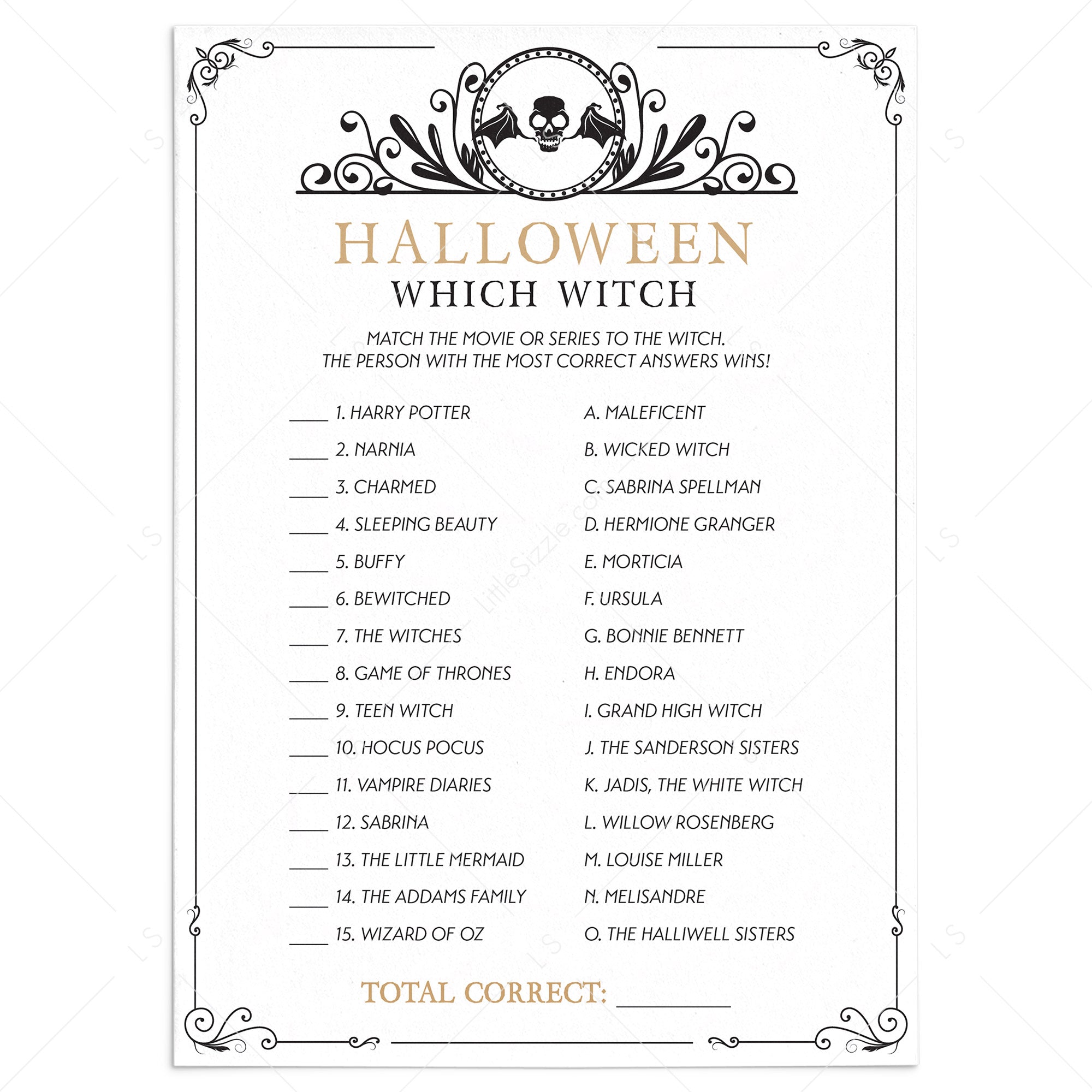 Which Witch Halloween Party Game Printable by LittleSizzle