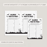 Black and White Halloween Party Game for Groups Printable Finish The Phrase