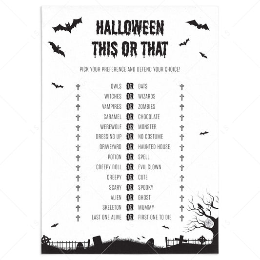 Fun Halloween Party Game This or That Printable Black and White by LittleSizzle