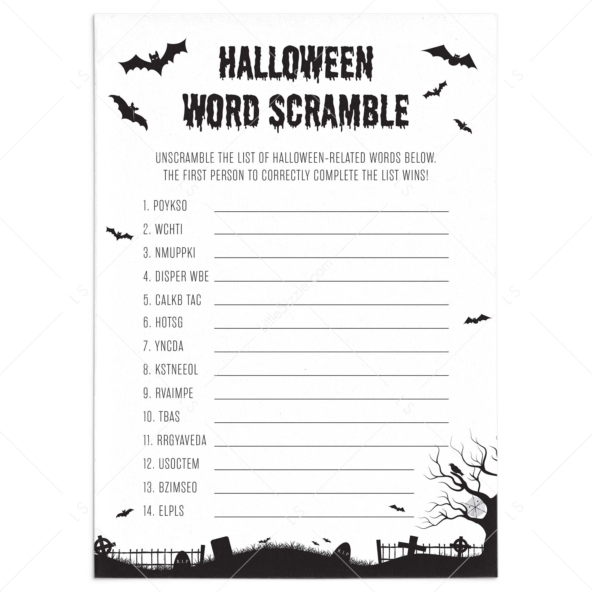 Halloween Word Scramble with Answers Printable Instant Download by LittleSizzle