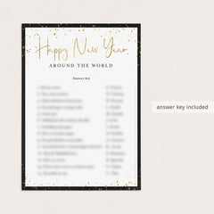 Happy New Year Around The World Game with Answers Printable
