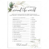 Happy Birthday Around The World Game Printable Greenery and Gold by LittleSizzle