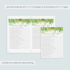 Green Tropical Baby Shower Games Printable