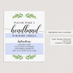 Instant download make a headband sign for baby party by LittleSizzle