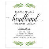Headband station instructions sign for greenery baby shower by LittleSizzle