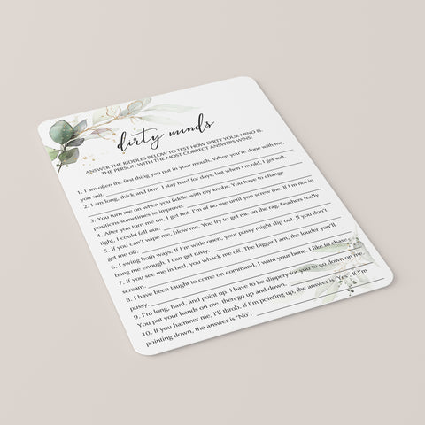 Dirty Minds Bachelorette Game Printable | Answer Key Included ...