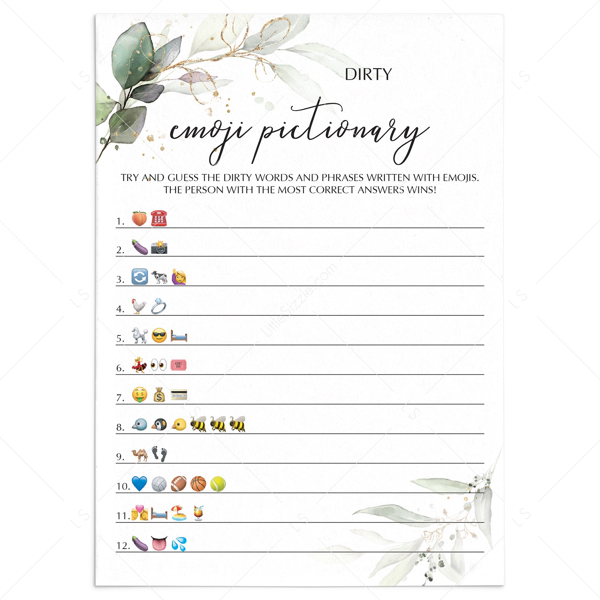 Bachelorette Party Emoji Pictionary Game Printable by LittleSizzle