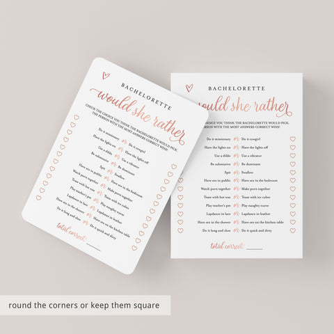 Naughty Would She Rather Bachelorette Game | Rose Gold | Printable ...