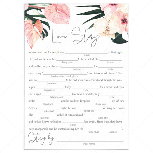 Tropical Bridal Shower Mad Libs Fill In The Blanks Template by LittleSizzle