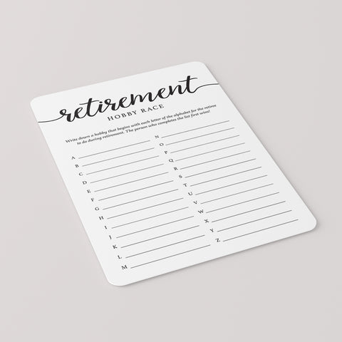 Minimal Calligraphy Retirement Party Game Hobby Race Printable ...