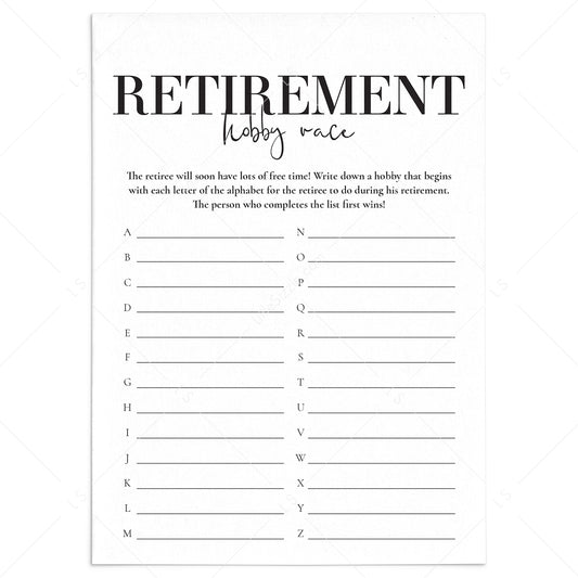 Retirement Party Game Hobby Race Printable by LittleSizzle