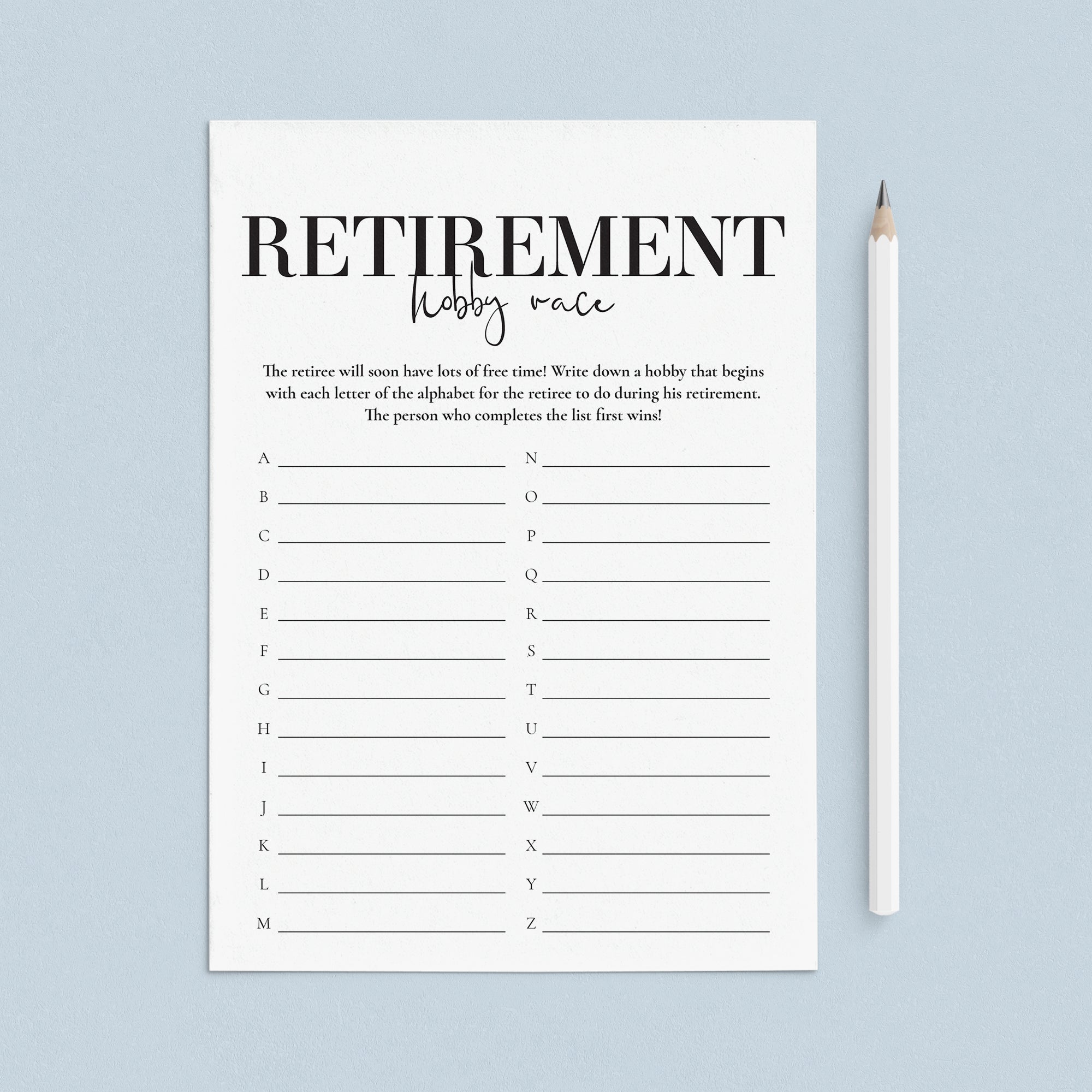 Retirement Party Game Hobby Race Printable by LittleSizzle