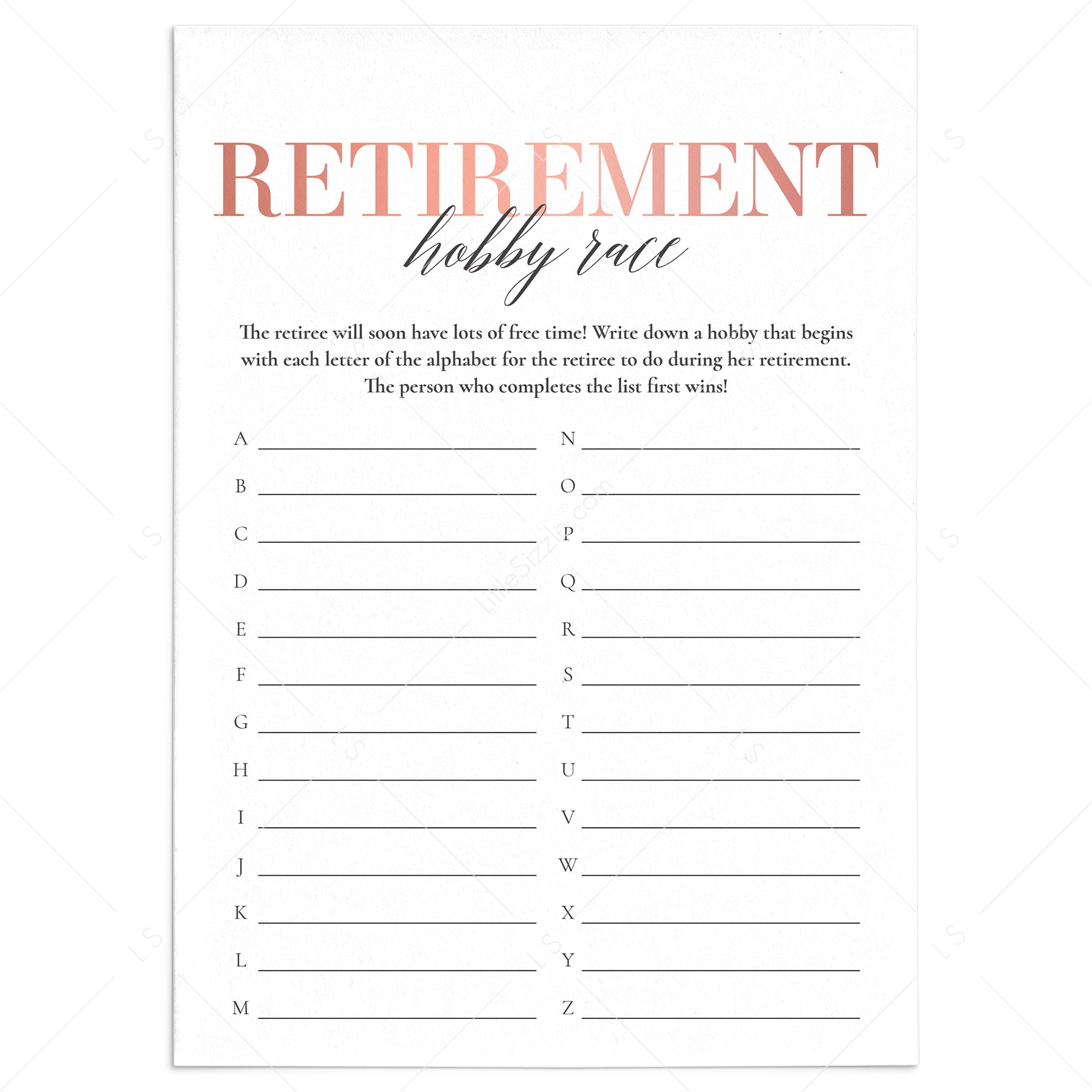 Retirement Hobby Race Game for Her Printable by LittleSizzle