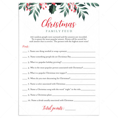 Holiday Family Feud Game Printable | Answers & Points Included ...