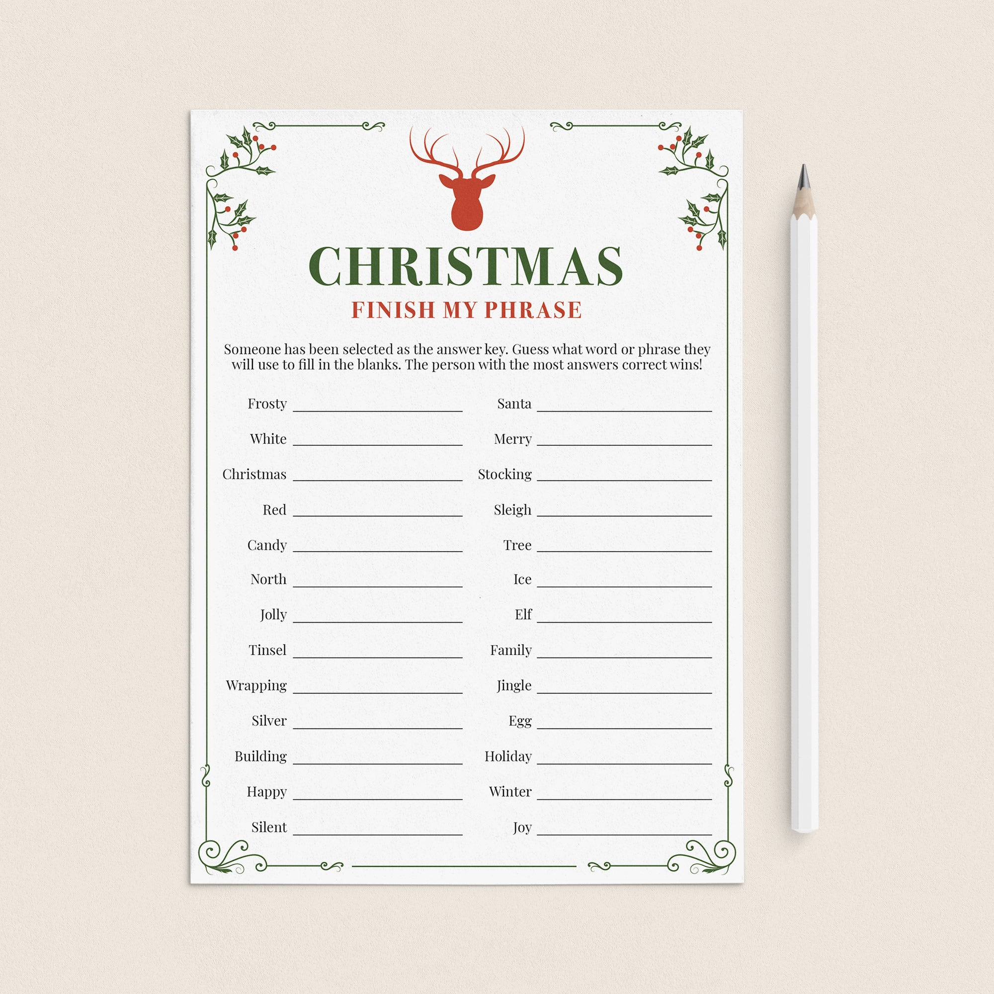 Kids Christmas Game Printable Finish My Phrase by LittleSizzle