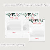 Holiday Theme Wedding Well Wishes Cards Printable