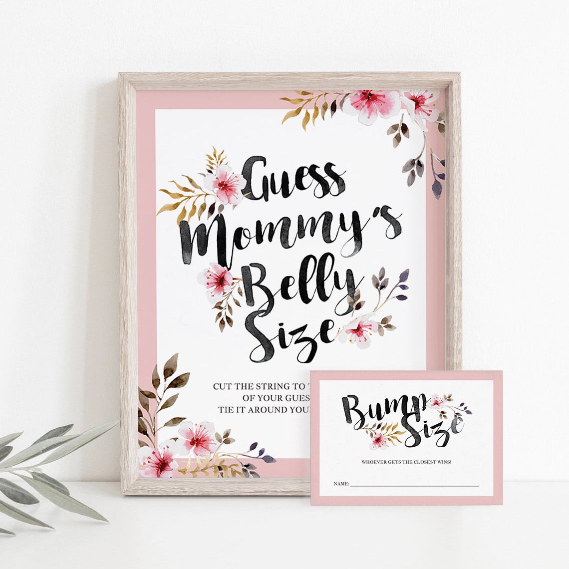 Printable blush pink baby shower guess the belly size game by LittleSizzle