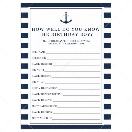 Adult Birthday Game How Well Do You Know The Birthday Boy Printable by LittleSizzle